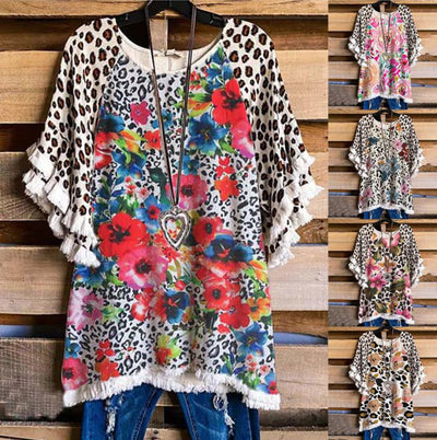 Blusa Suelta Cuello Redondo con Volantes de Encaje y Bloques de Color para Mujer - Image 33