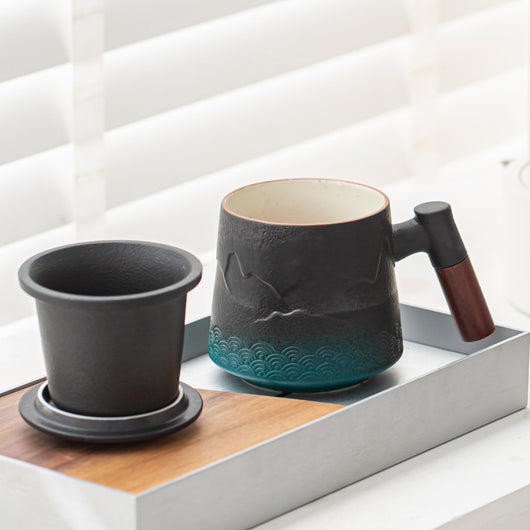 Taza Cerámica Ola del Océano con Asa de Madera y Tapa - Image 8