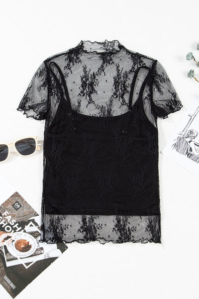 Blusa de Encaje Liso Manga Corta para Mujer - Image 14