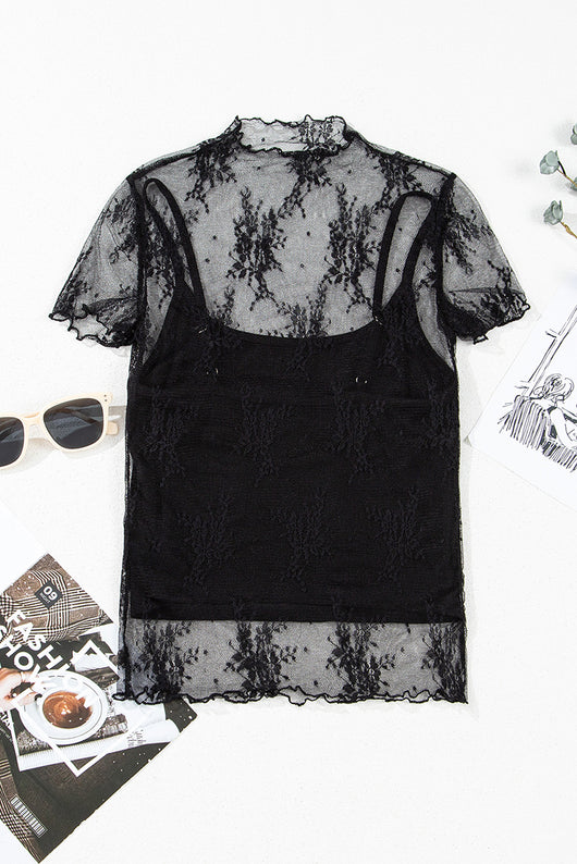 Blusa de Encaje Liso Manga Corta para Mujer - Image 14