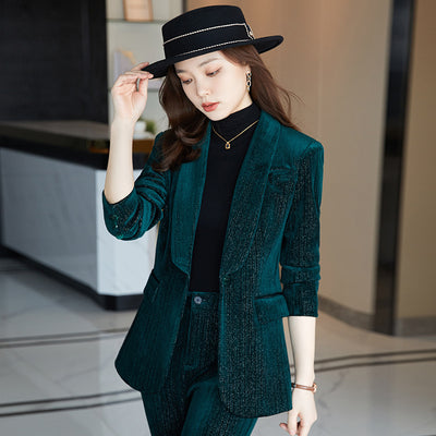 Conjunto Elegante de Terciopelo Dorado - Blusa Manga Corta y Pantalón - Image 10