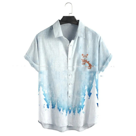 Camisa Estampada de Cuello Solapa para Hombre - Manga Corta Ideal para Festividades - Image 12