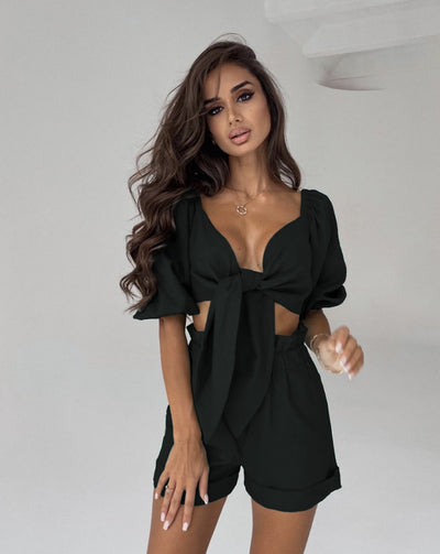 Conjunto Casual Mujer: Cardigan Lanterna Manga Ancha + Short Wide Leg con Bolsillos - Image 39