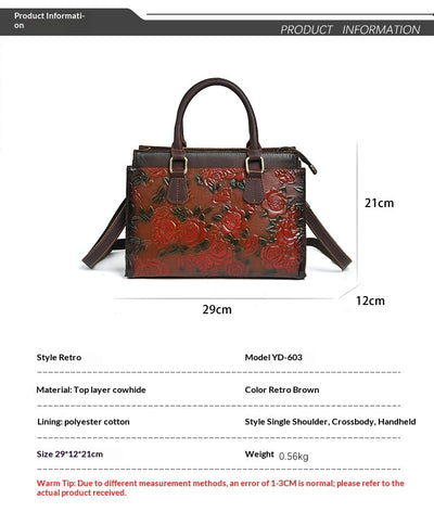 Bolso de Hombro para Mujer en Cuero Genuino con Patrón Grabado Versátil - Image 7
