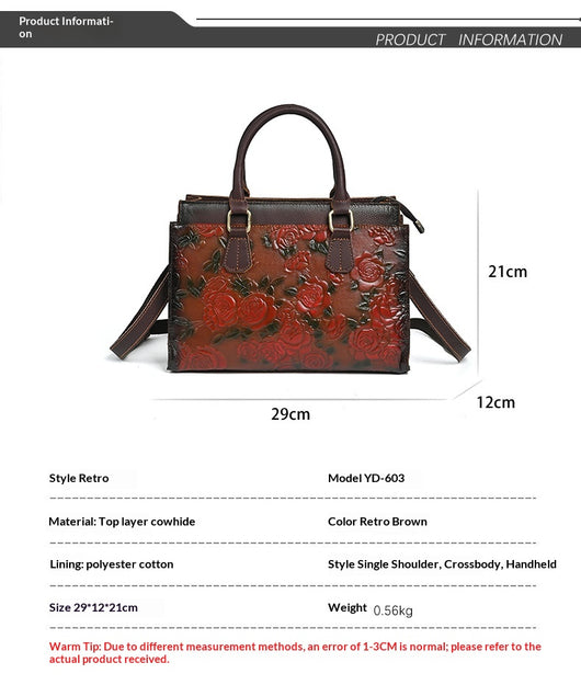 Bolso de Hombro para Mujer en Cuero Genuino con Patrón Grabado Versátil - Image 7
