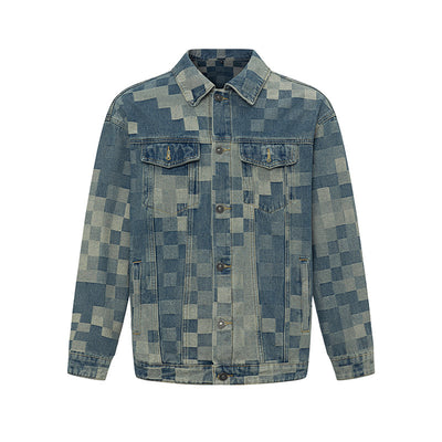 Chamarra Denim Mosaico Estilo Coreano para Hombre