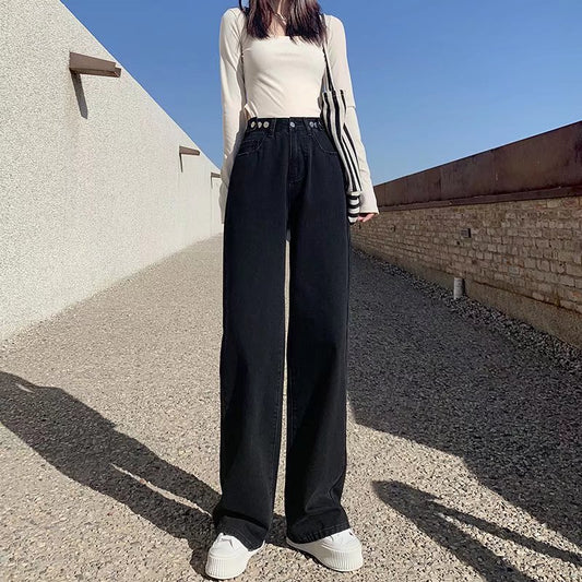 Pantalones Vaqueros Rectos de Cintura Alta para Mujer