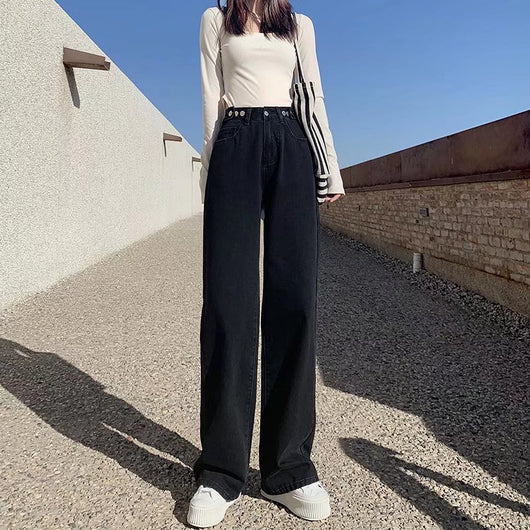 Pantalones Vaqueros Rectos de Cintura Alta para Mujer