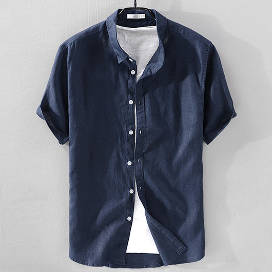 Camisa de Lino Puro Manga Corta Transpirable para Hombre - Image 5