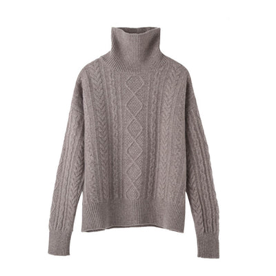 Suéter de Cuello Alto en Cashmere para Invierno - Diseño Texturizado Talla Grande - Image 14