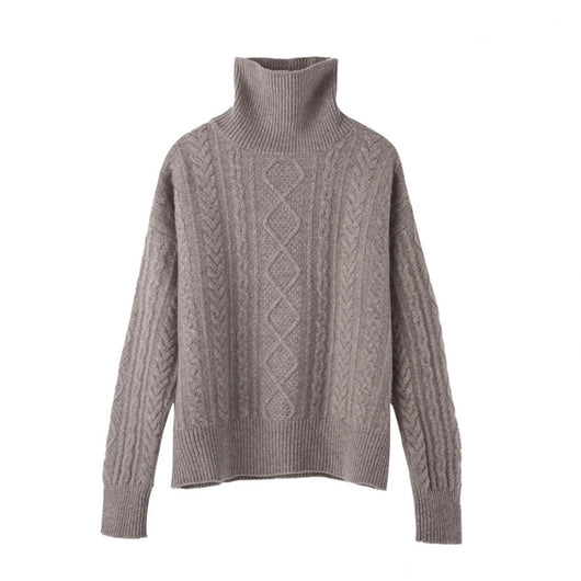Suéter de Cuello Alto en Cashmere para Invierno - Diseño Texturizado Talla Grande - Image 14