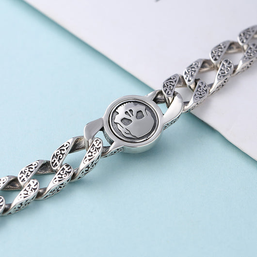 Pulsera de Plata Esterlina para Hombre con Calavera Giratoria y Patrón Retro - Image 3