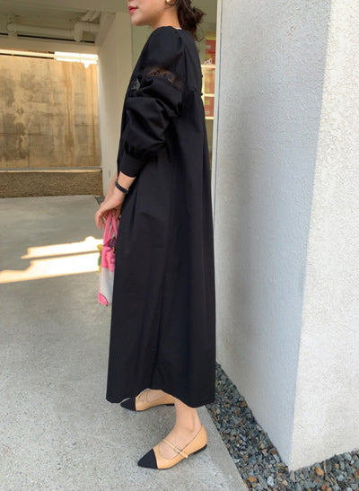 Vestido Suelto de Encaje con Cuello Redondo y Mangas Abullonadas - Image 12