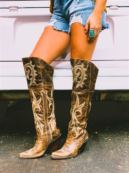 Botas Moteras para Mujer con Tacón Grueso y Caña Alta