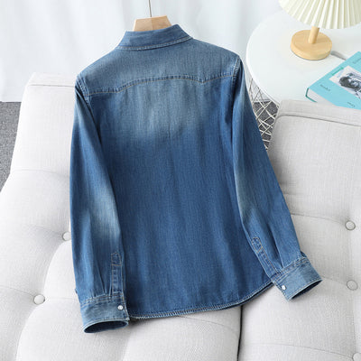 Camisa Denim Retro Suave con Bolsillos Dobles y Diseño Desgastado - Image 10