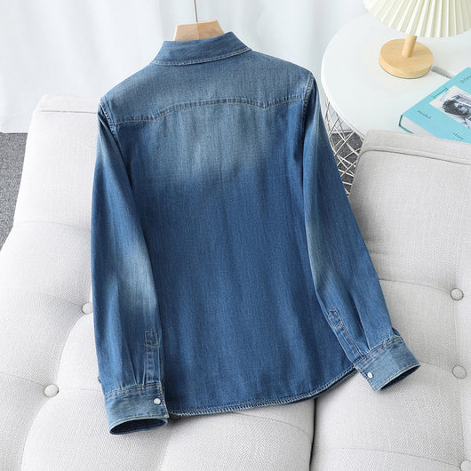 Camisa Denim Retro Suave con Bolsillos Dobles y Diseño Desgastado - Image 10