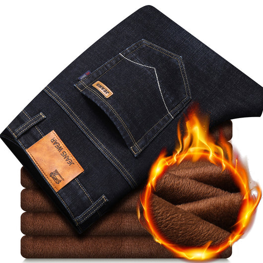Pantalones Vaqueros Talla Grande Invierno Hombre Fleece Forrado Corte Recto - Image 12