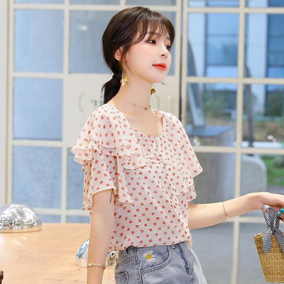 Blusa Retro de Verano con Volantes y Lunares en Chifón - Image 5