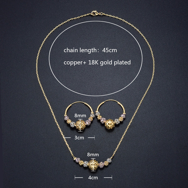 Conjunto de Collar y Aretes con Cuentas Redondas Multicolor