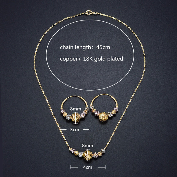 Conjunto de Collar y Aretes con Cuentas Redondas Multicolor
