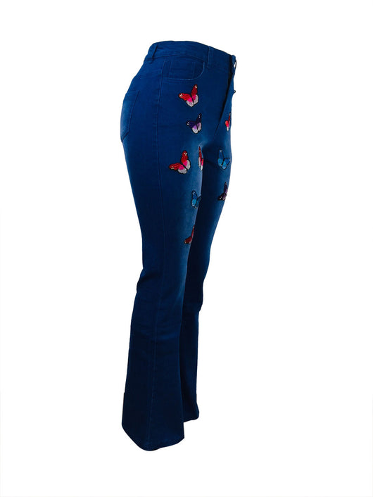 Jeans Acampanados con Mariposas Bordadas y Cristales - Image 10