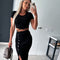 Conjunto Casual Dos Piezas: Blusa Manga Corta con Falda Midi Envolvente