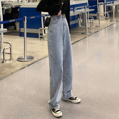 Jeans Retro de Cintura Alta Recta Ancha con Tirantes