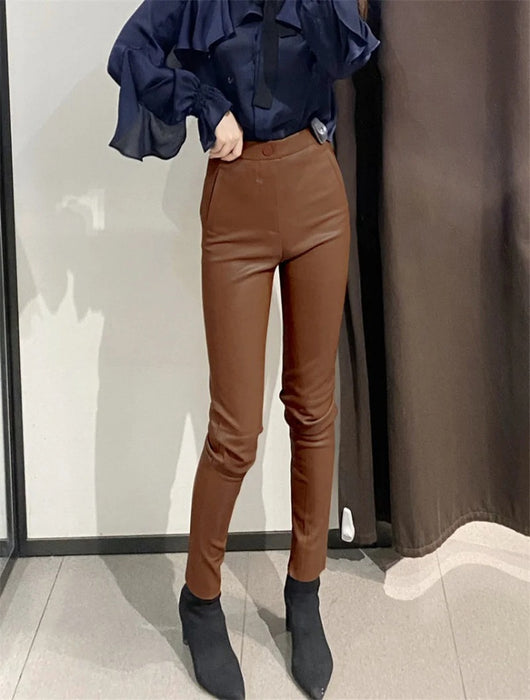 Pantalones de Cuero con Abertura Lateral - Diseño Versátil Todo Uso - Image 14