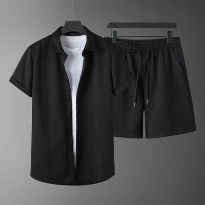 Conjunto de Camisa y Shorts con Patrón de Diamantes para Hombre - Image 18