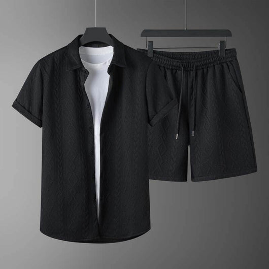Conjunto de Camisa y Shorts con Patrón de Diamantes para Hombre - Image 18