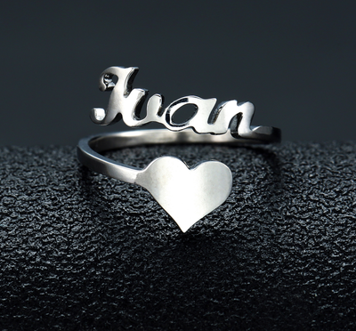 Anillo Personalizado de Acero Inoxidable con Nombre y Corazón para Hombre y Mujer - Image 9