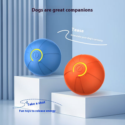 Upgraded blue electric jumping ball for pets with a yellow power button, made of chewable silicone, on a white pedestal. - Image 4