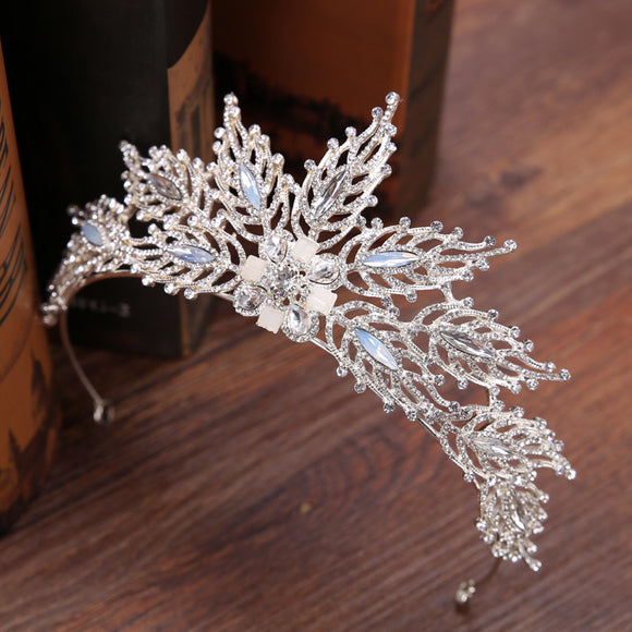 Corona Nupcial de Rhinestones Hoja Artesanal - Tocado Nupcial Exquisito