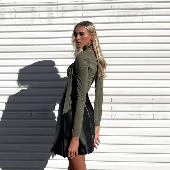 Blusa Cuello Cuadrado con Lazo Ajustada - Estilo Europeo Sofisticado para Otoño e Invierno