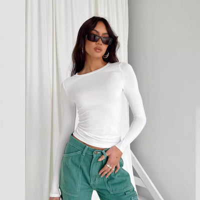 Blusa Ajustada de Manga Larga con Corte Irregular