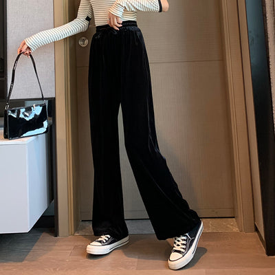 Pantalones Palazzo de Terciopelo Dorado Talle Grande - Cintura Alta Mujer Otoño Invierno - Image 8
