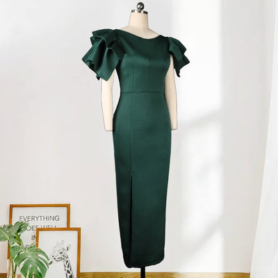 Vestido de Noche Verde Talla Grande con Abertura Elegante - Image 3