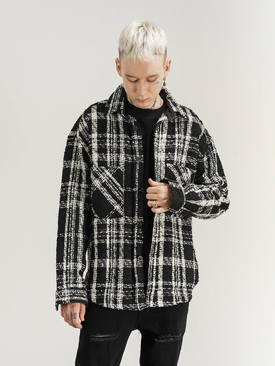 Camisa Chaqueta de Lana Cuadros Blanco y Negro Unisex - Image 7