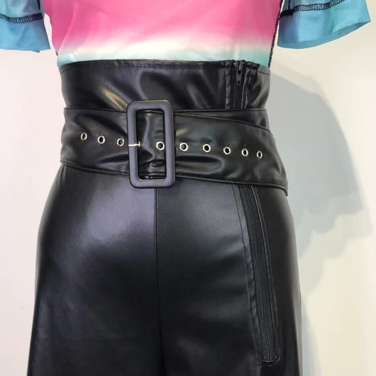 Pantalones de Cuero PU Cintura Alta Estilo INS para Mujer - Image 13