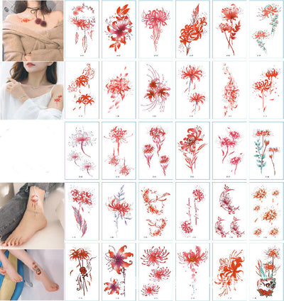 Set of 30 temporary tattoo stickers featuring pink and purple butterflies, flowers, bunnies, and moon designs. - Image 10