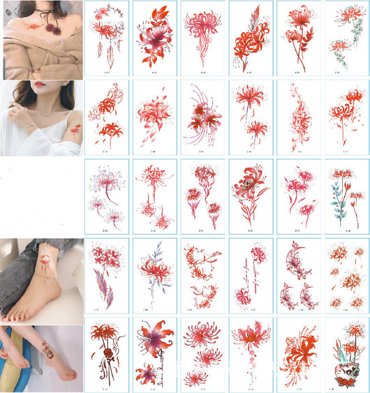 Set of 30 temporary tattoo stickers featuring pink and purple butterflies, flowers, bunnies, and moon designs. - Image 10