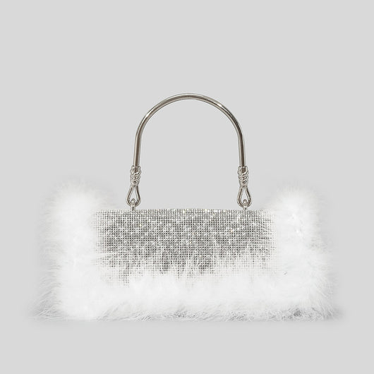 Bolso de Hombro Crossbody con Incrustaciones de Diamantes y Pelo de Avestruz - Image 18