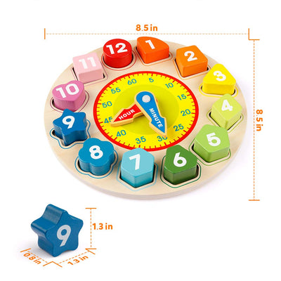 Reloj Educativo de Madera con Bloques de Números y Clasificador de Formas - Image 3