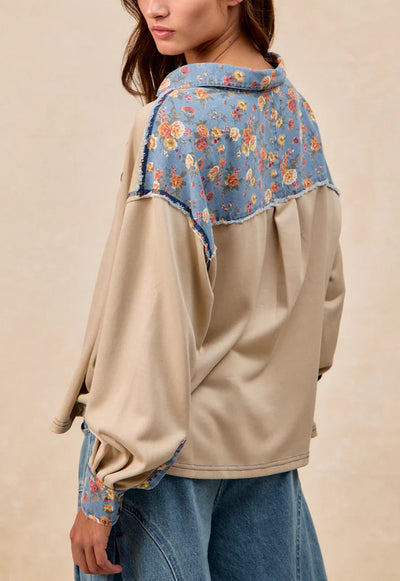Sudadera Holgada Estilo Francés con Solapa y Patchwork para Mujer - Image 8