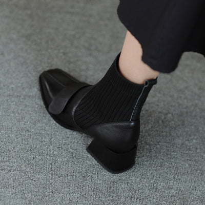 Botas Cortas Tejidas con Tacón Grueso para Mujer - Image 5