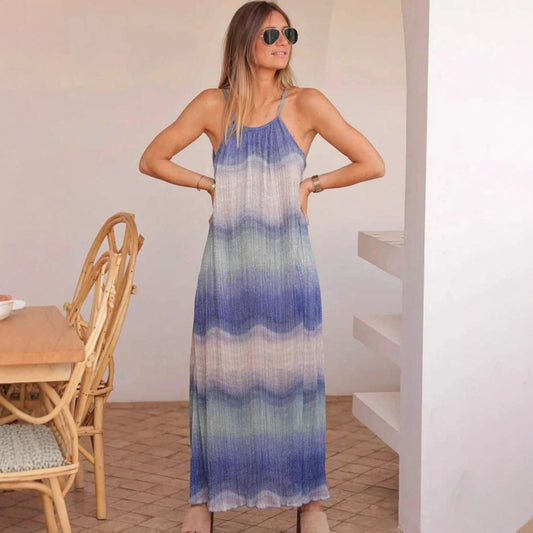 Vestido Bohemio Strapless Degradado Tie-Dye para Playa y Vacaciones