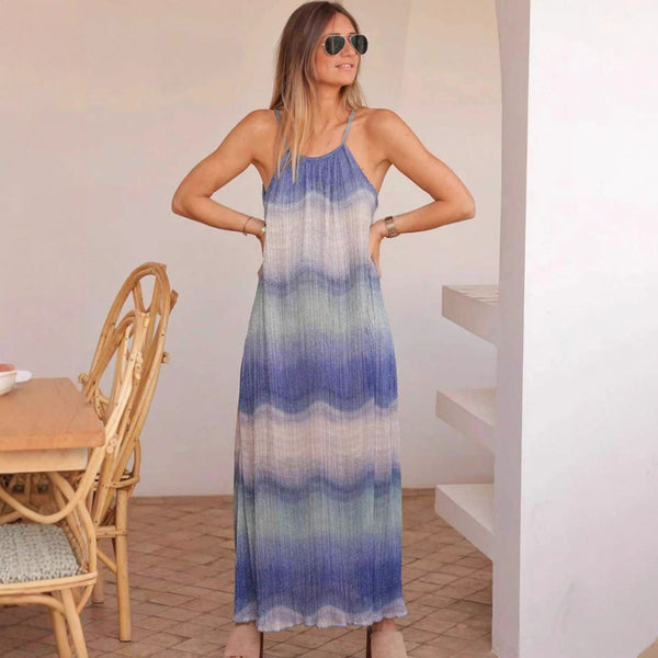 Vestido Bohemio Strapless Degradado Tie-Dye para Playa y Vacaciones