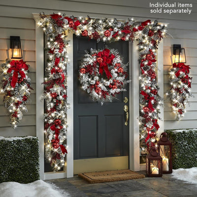 Corona Navideña Exterior con Efecto Nieve - Decoración Puerta Ratán Flocking - Image 2