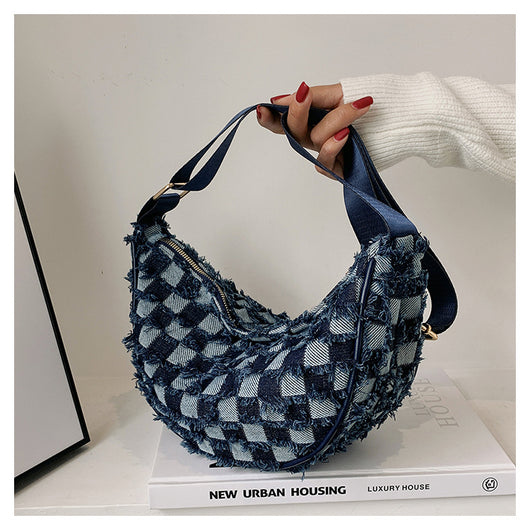 Bolsa de Hombro Underarm Denim con Diseño Cuadrícula Escocesa - Image 23