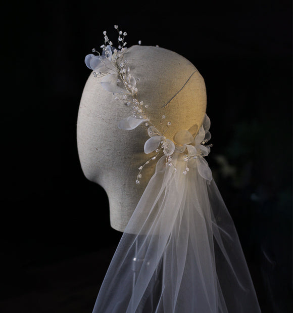 Velo de novia con corona de flores - Accesorios para vestido de boda